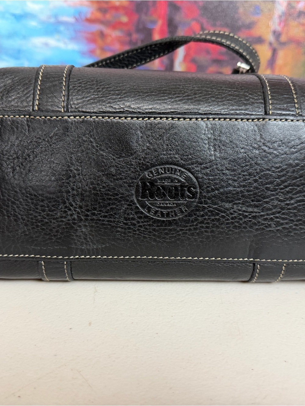 Vintage Roots Canada Black Genuine Leather Shoulder Bag Made in Canada - Picture 6 of 12